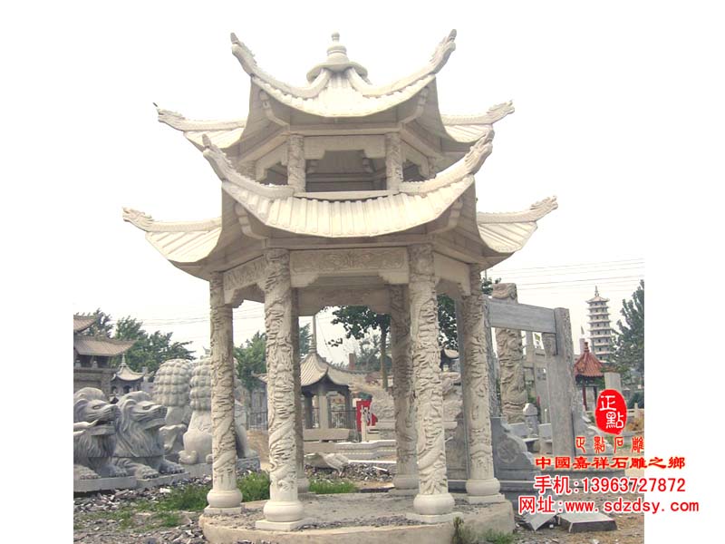 汉白玉龙柱双层石亭