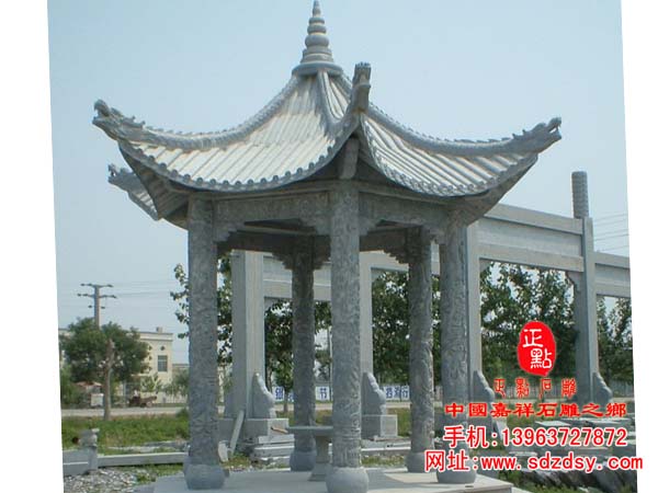 石雕青石单层六角石亭